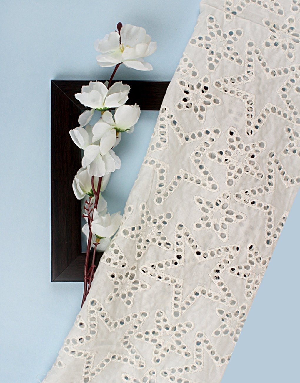 White Embroidered Fabric – Star Petal